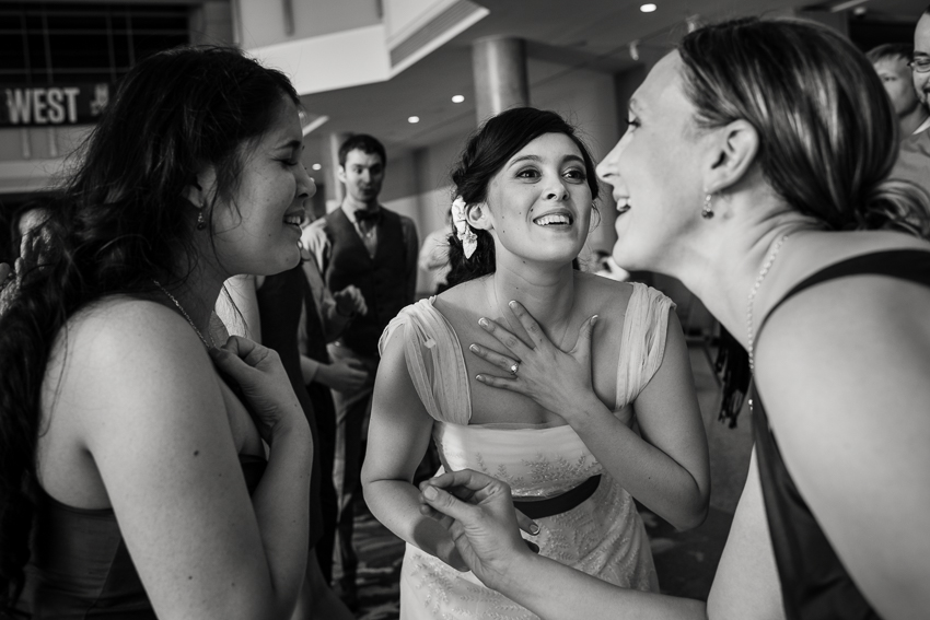 Denver wedding photographer captures bride and friends on the dance floor at the History Center Colorado.