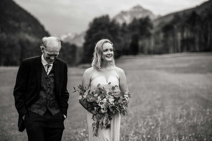 Groom's father and sister following Aspen wedding.